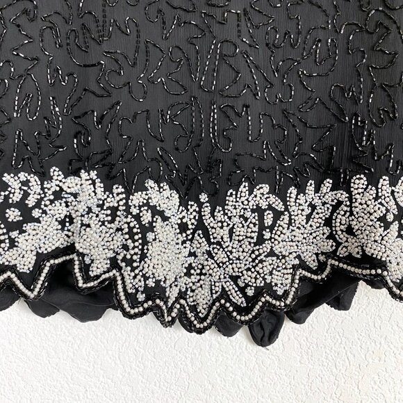Vtg Beaded Top Blouse Silk Black Black Dressy Party Formal 1X - Picture 6 of 7